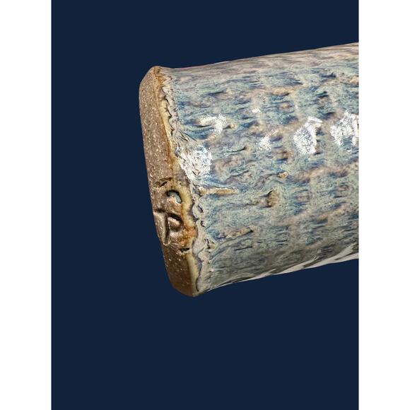 Brad Tucker Studio Pottery Basket Vase North Carolina Blue Brown Textured Glaze - Picture 8 of 9